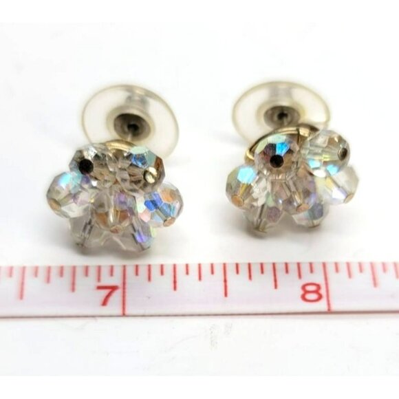 Beaded Iridescent Post Earrings Floral Style Clear with Rainbow Coloring LI303 - Picture 7 of 7